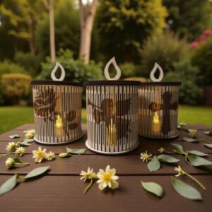 lesena nagrobna sveča z LED lučko – trajen spomin